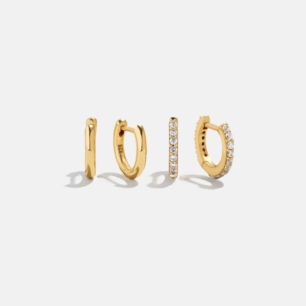 NWT BaubleBar Nicole 18k gold huggie hoop set - Picture 2 of 4